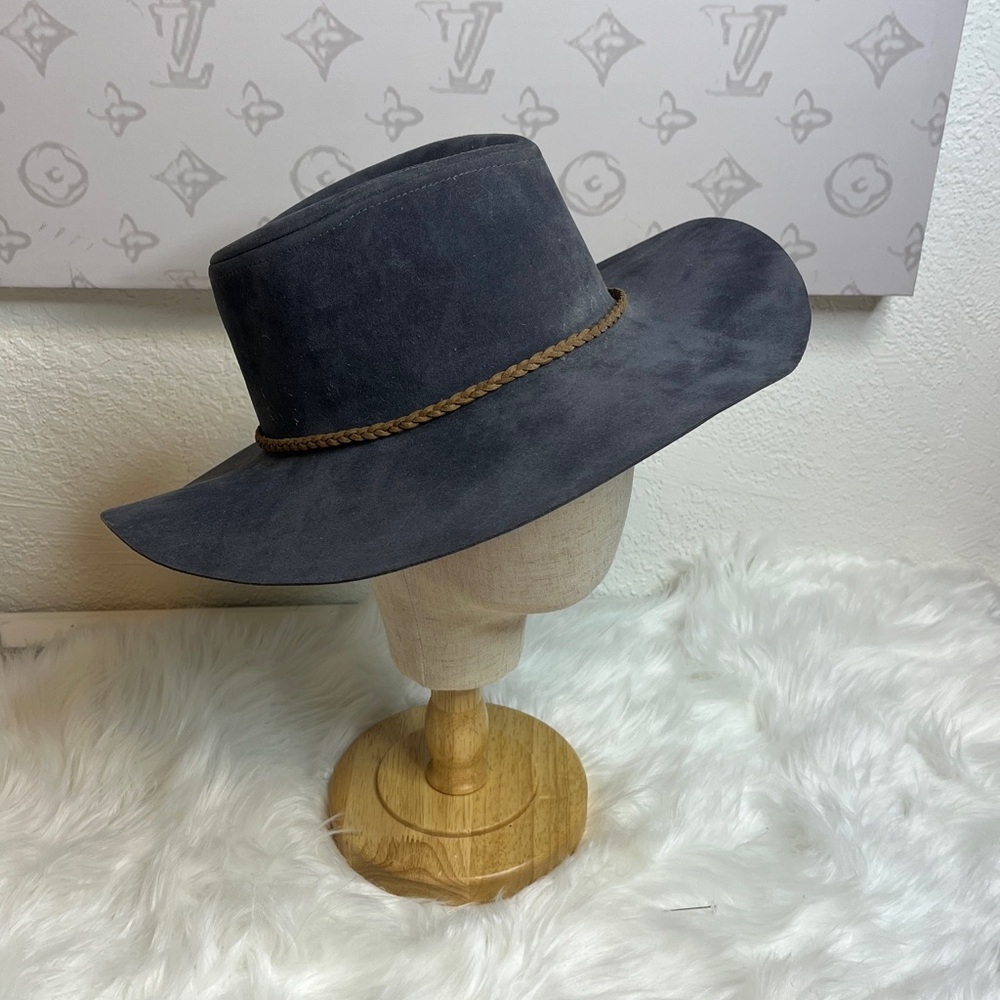 Dusty Blue Wide Brim BohoHat with Braided Band